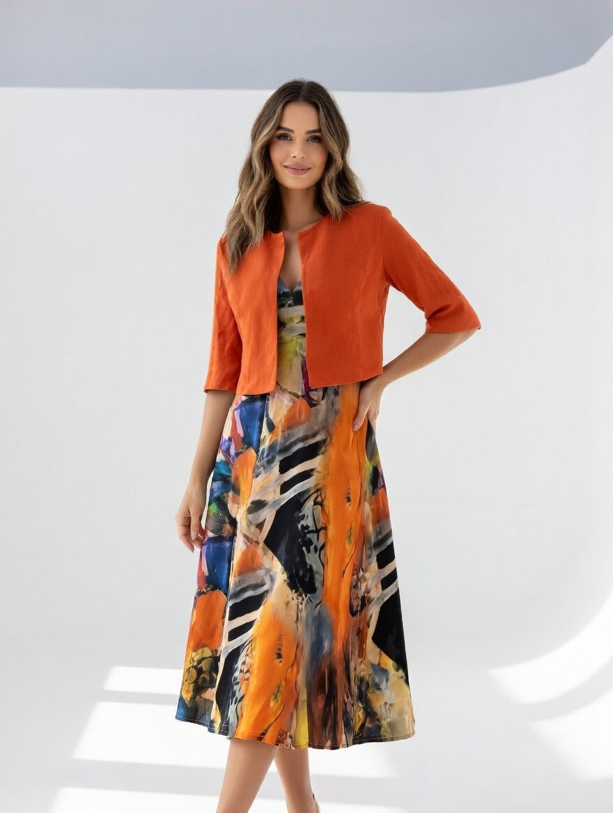 Avelot - Conjunto de lujo con vestido midi estampado y bolero