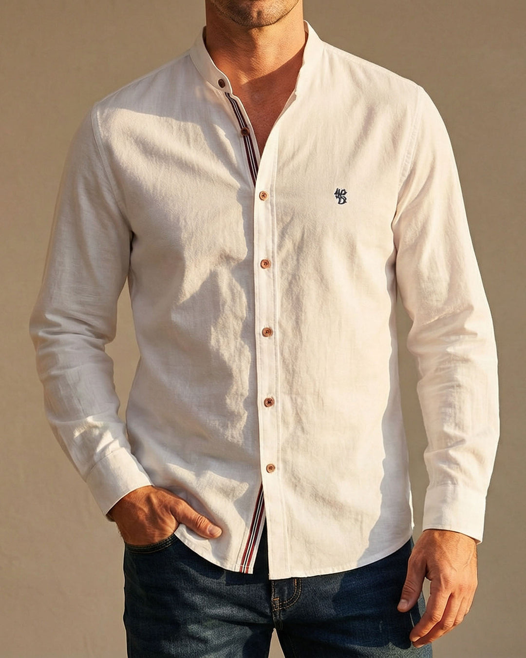 Rydoril - Camisa de cuello mao impecable
