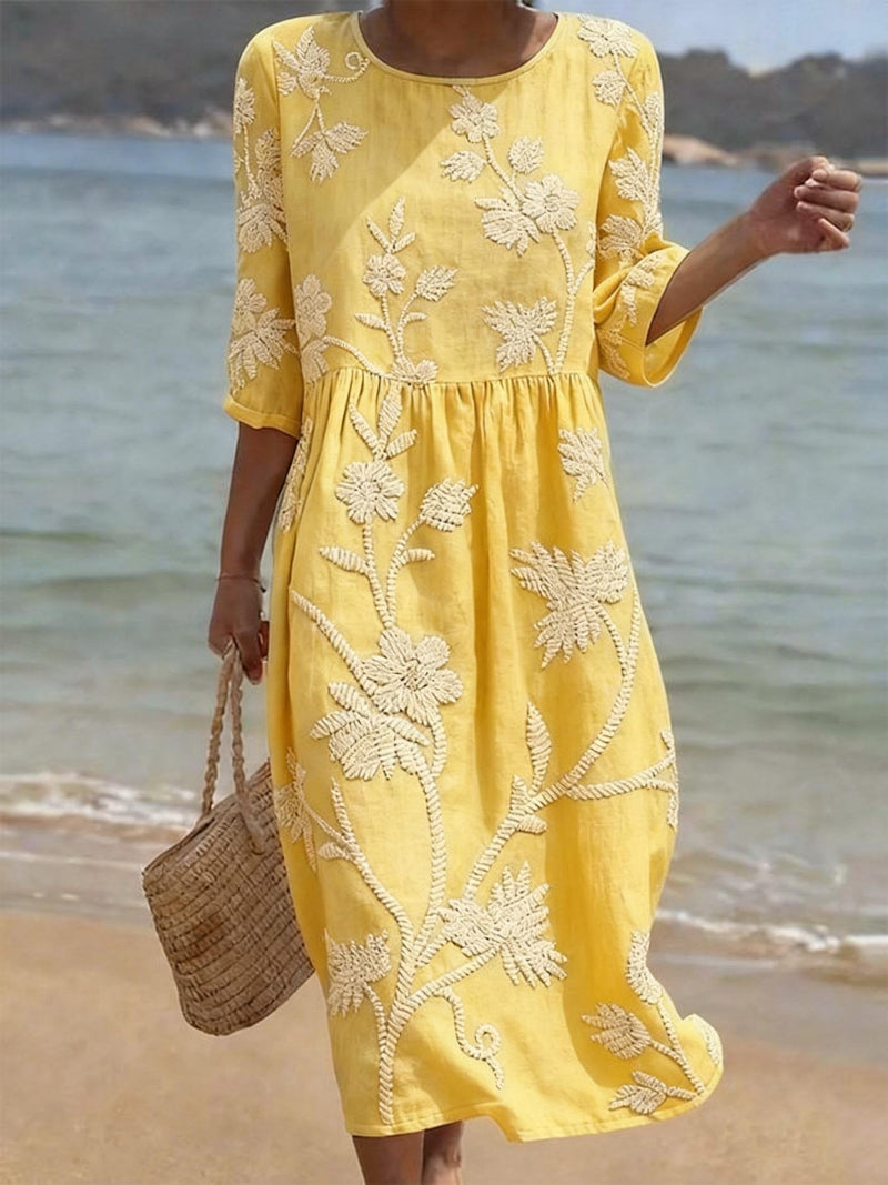 Galene - Vestido midi de lino fresco