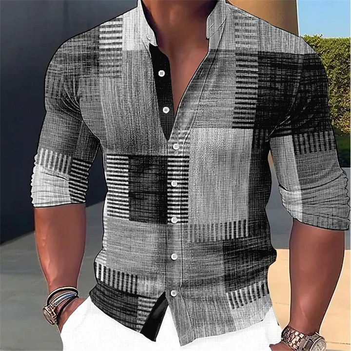Finn - Camisa de cuello mao con estampado geométrico a medida