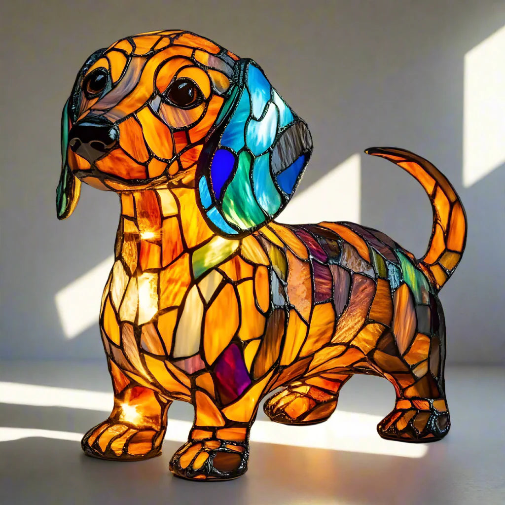 Lámpara de dachshund con vidrieras