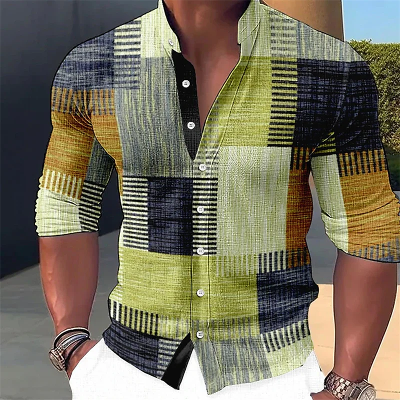 Finn - Camisa de cuello mao con estampado geométrico a medida
