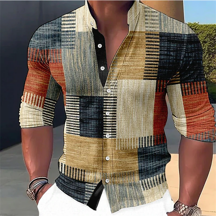 Finn - Camisa de cuello mao con estampado geométrico a medida