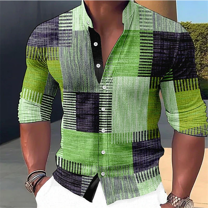 Finn - Camisa de cuello mao con estampado geométrico a medida