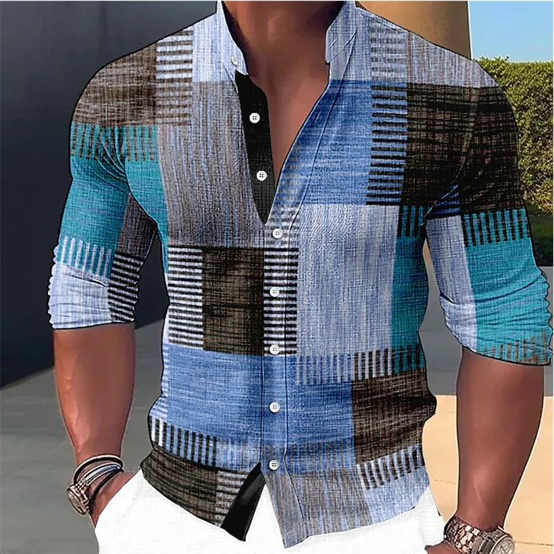 Finn - Camisa de cuello mao con estampado geométrico a medida