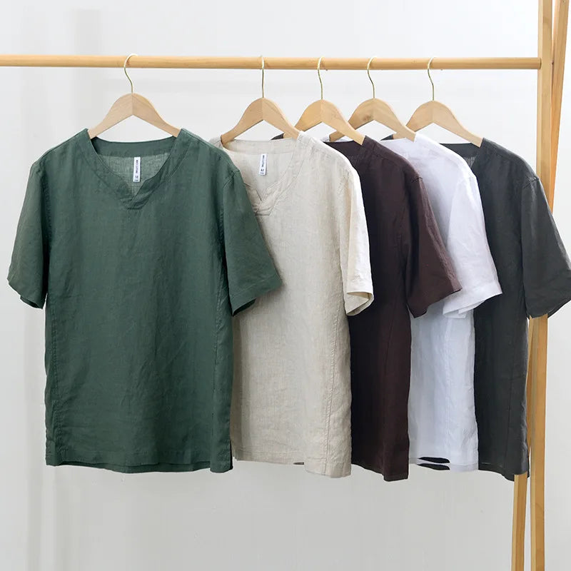Hynara - Camisa de lino con cuello en V
