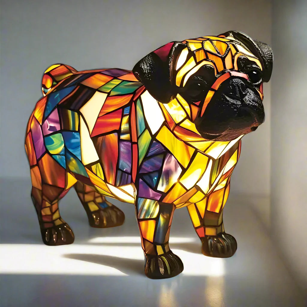Lámpara de noche con vitral de pug