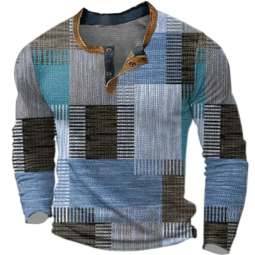 Soreth - Camisa patchwork de manga larga, suave al tacto
