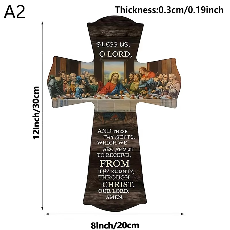 Pacto sagrado - cruz de madera con la Última Cena y versículo bíblico
