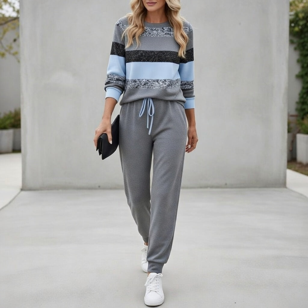 Fabiola - Conjunto loungewear a rayas de tacto suave