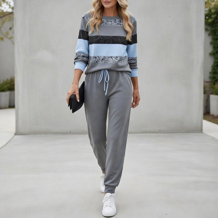 Fabiola - Conjunto loungewear a rayas de tacto suave