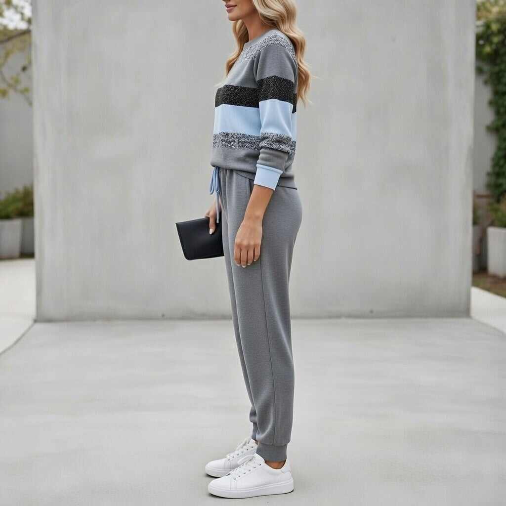 Fabiola - Conjunto loungewear a rayas de tacto suave