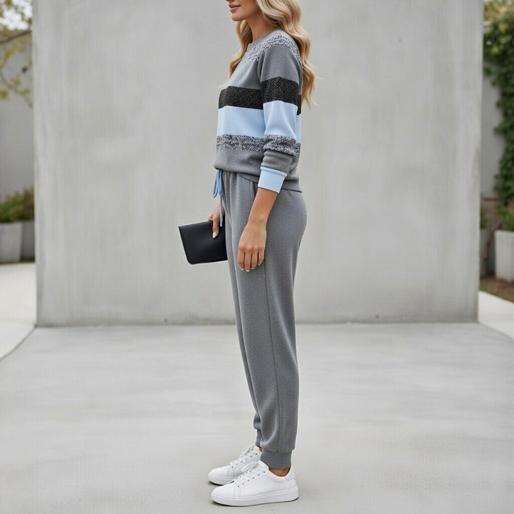 Fabiola - Conjunto loungewear a rayas de tacto suave