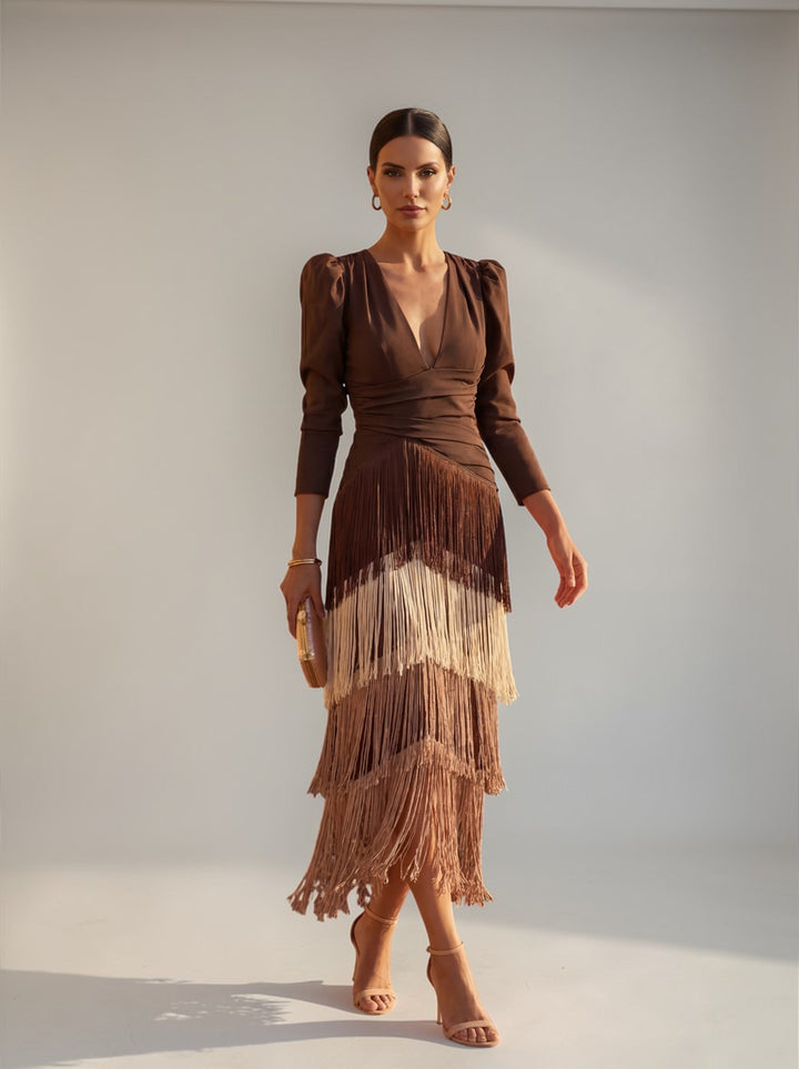 Odelina - Vestido fluido con flecos