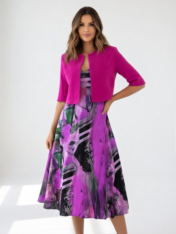 Avelot - Conjunto de lujo con vestido midi estampado y bolero