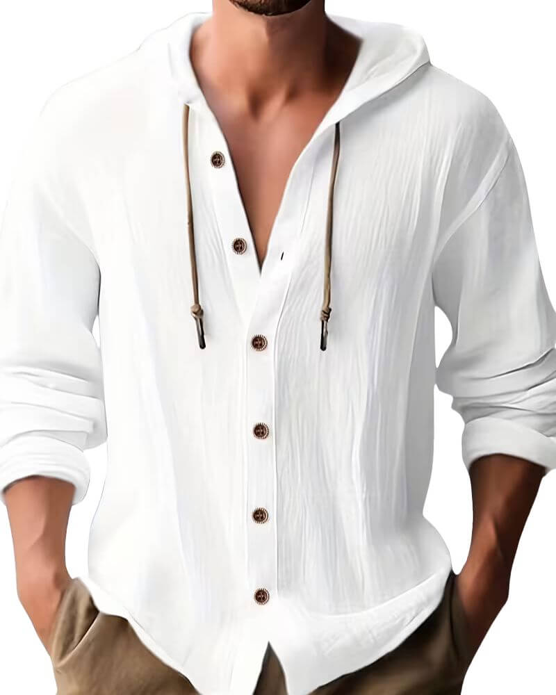 Fraser - Camiseta Henley con capucha de tacto suave