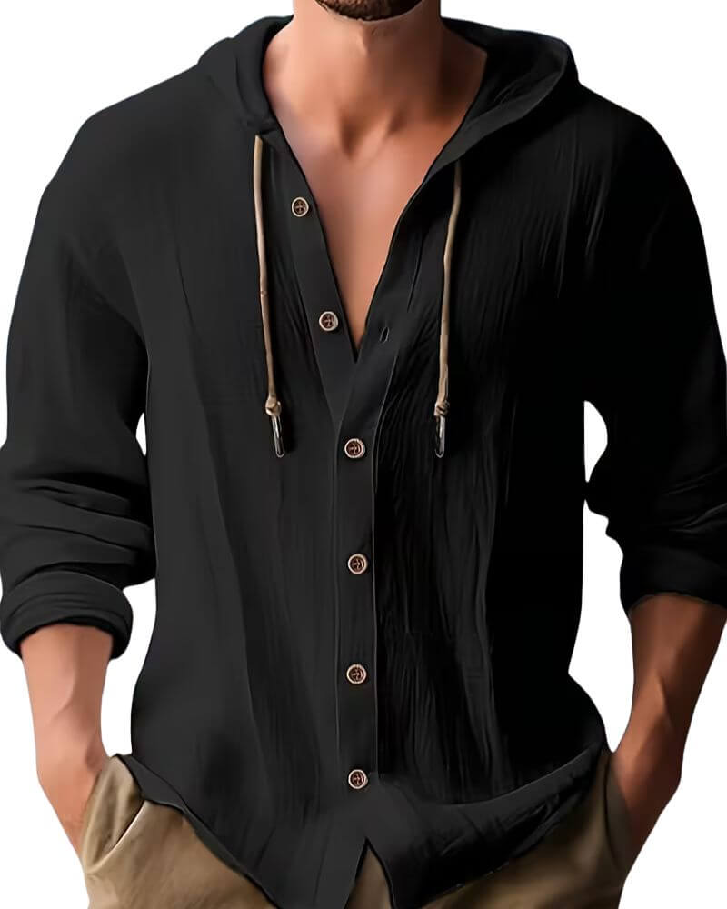 Fraser - Camiseta Henley con capucha de tacto suave