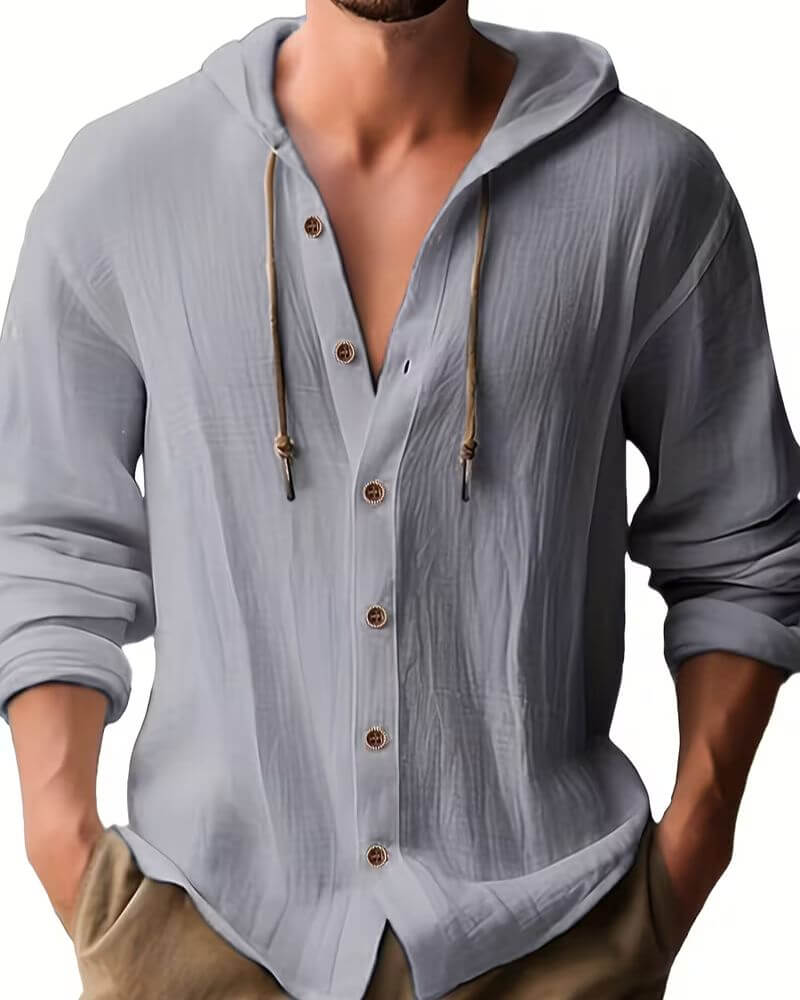 Fraser - Camiseta Henley con capucha de tacto suave
