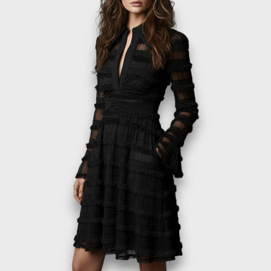 Zayenna - Vestido Texturizado con Flecos  → Zayenna - Vestido con Flecos Texturizado