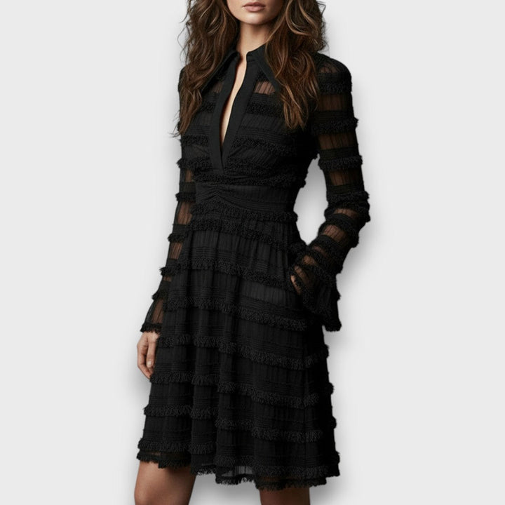 Zayenna - Vestido Texturizado con Flecos  → Zayenna - Vestido con Flecos Texturizado