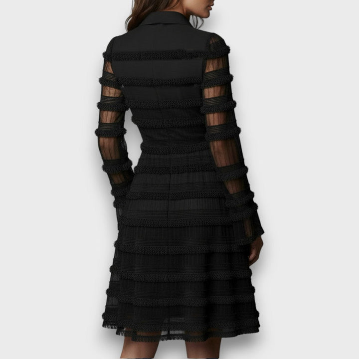 Zayenna - Vestido Texturizado con Flecos  → Zayenna - Vestido con Flecos Texturizado