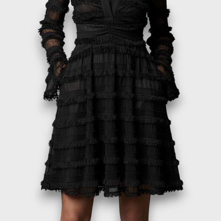 Zayenna - Vestido Texturizado con Flecos  → Zayenna - Vestido con Flecos Texturizado