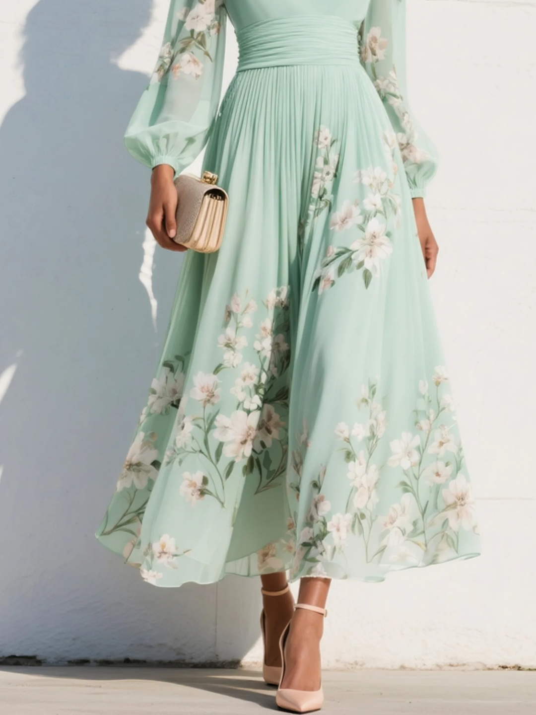 Maribel - Vestido plisado con escote en V y de tacto suave