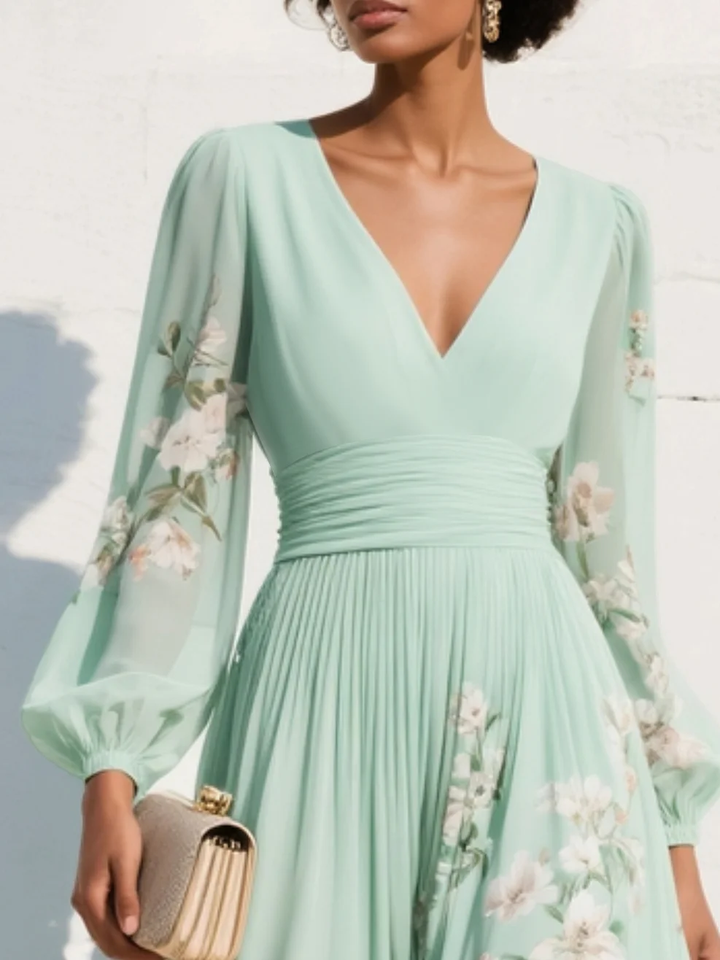 Maribel - Vestido plisado con escote en V y de tacto suave