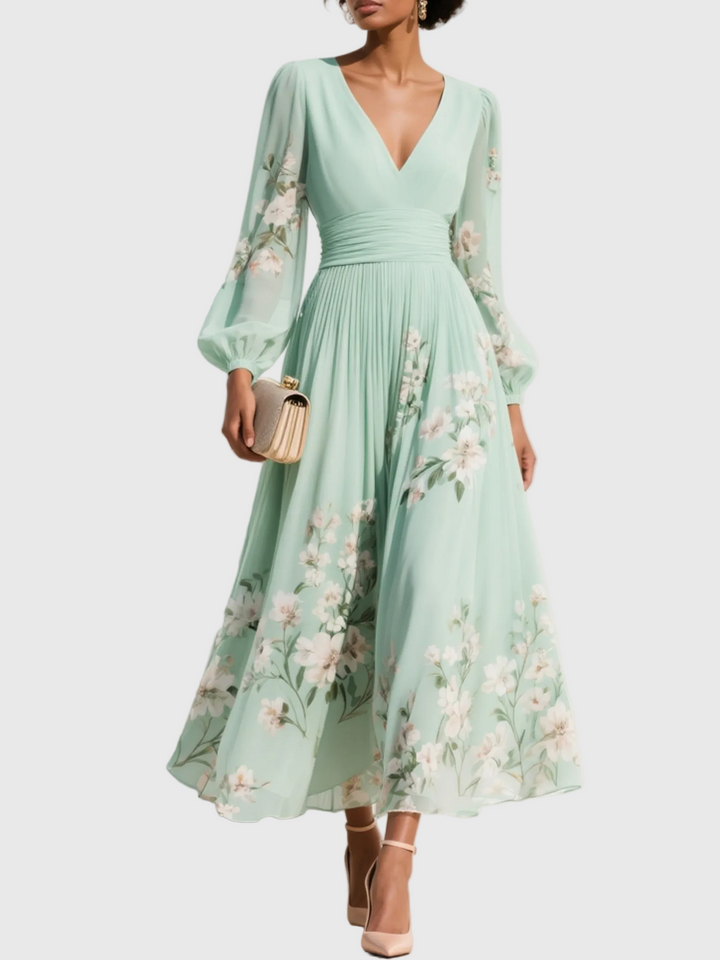 Maribel - Vestido plisado con escote en V y de tacto suave
