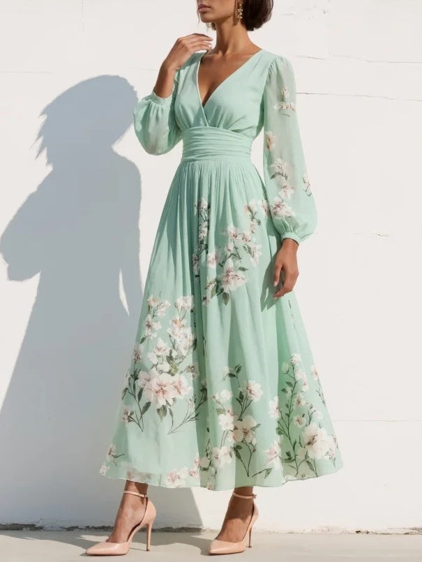 Maribel - Vestido plisado con escote en V y de tacto suave