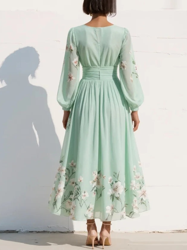 Maribel - Vestido plisado con escote en V y de tacto suave