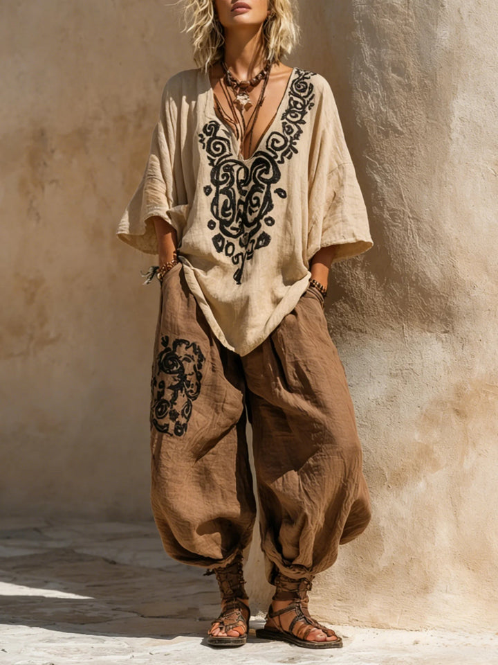 Aveline - Conjunto loungewear de lino transpirable de 3 piezas