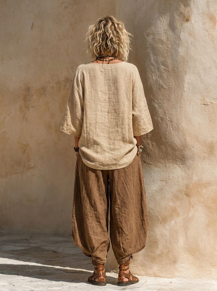 Aveline - Conjunto loungewear de lino transpirable de 3 piezas