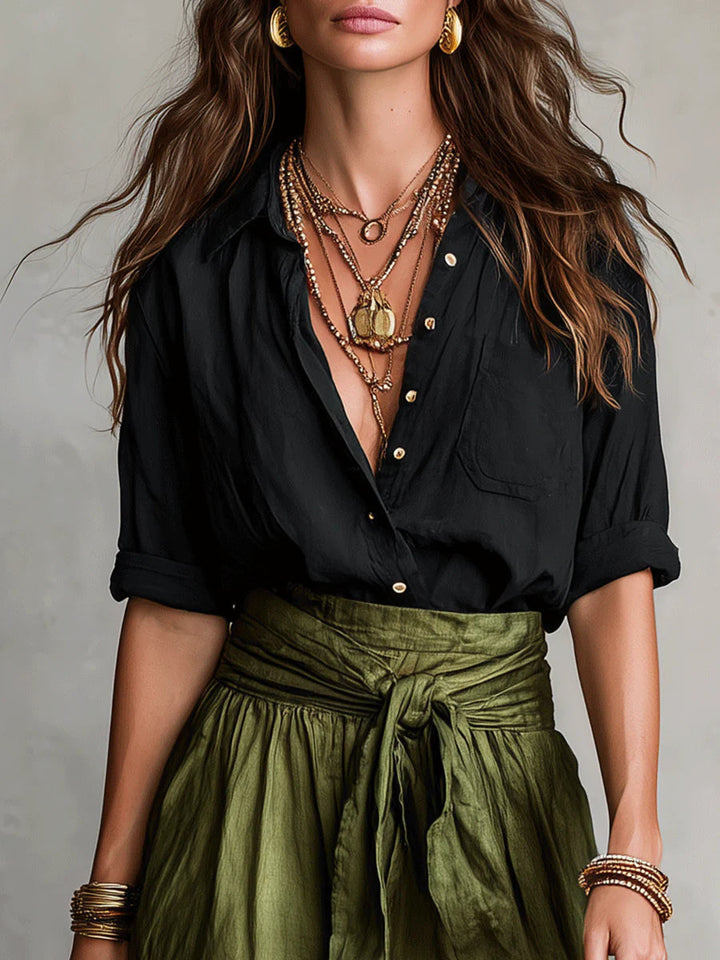 Odelia - Conjunto de top boho chic y falda midi