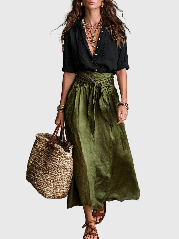 Odelia - Conjunto de top boho chic y falda midi