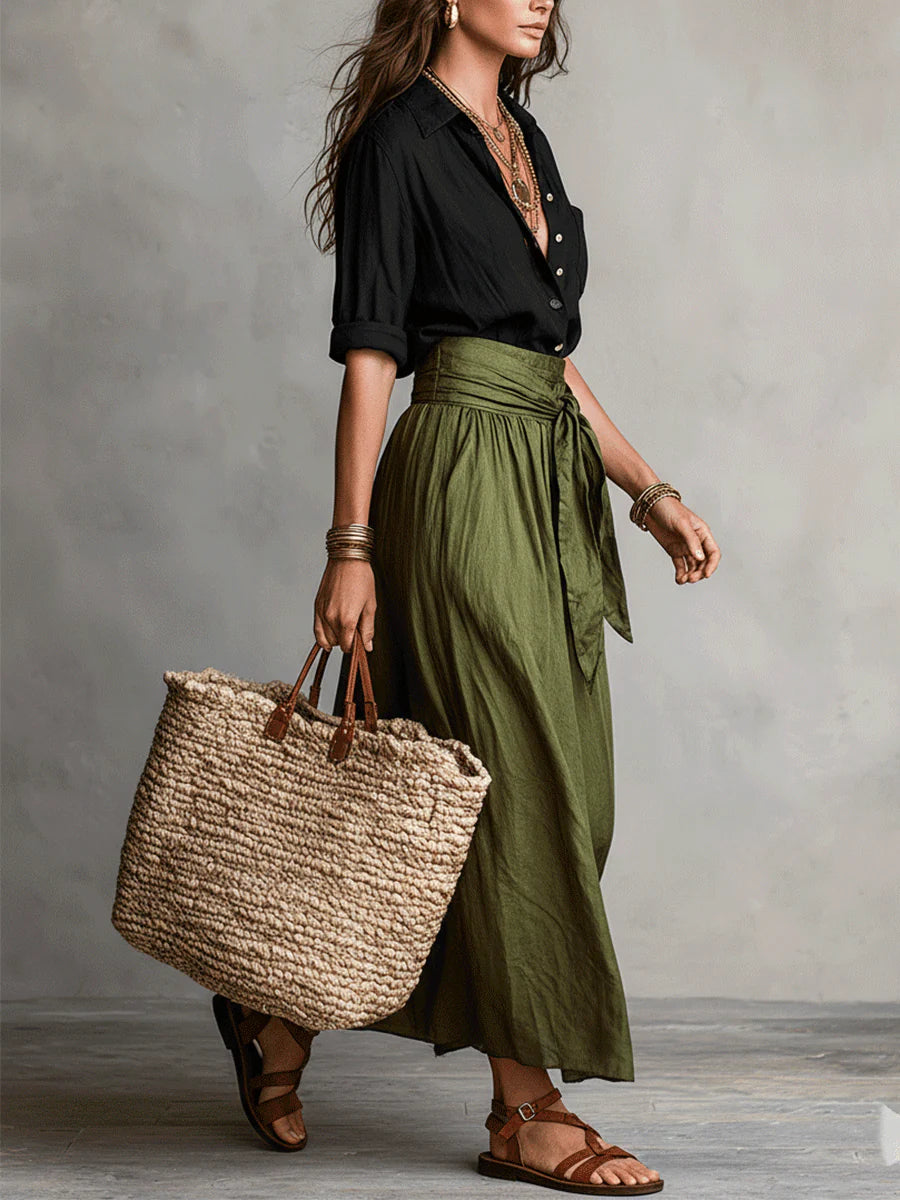 Odelia - Conjunto de top boho chic y falda midi