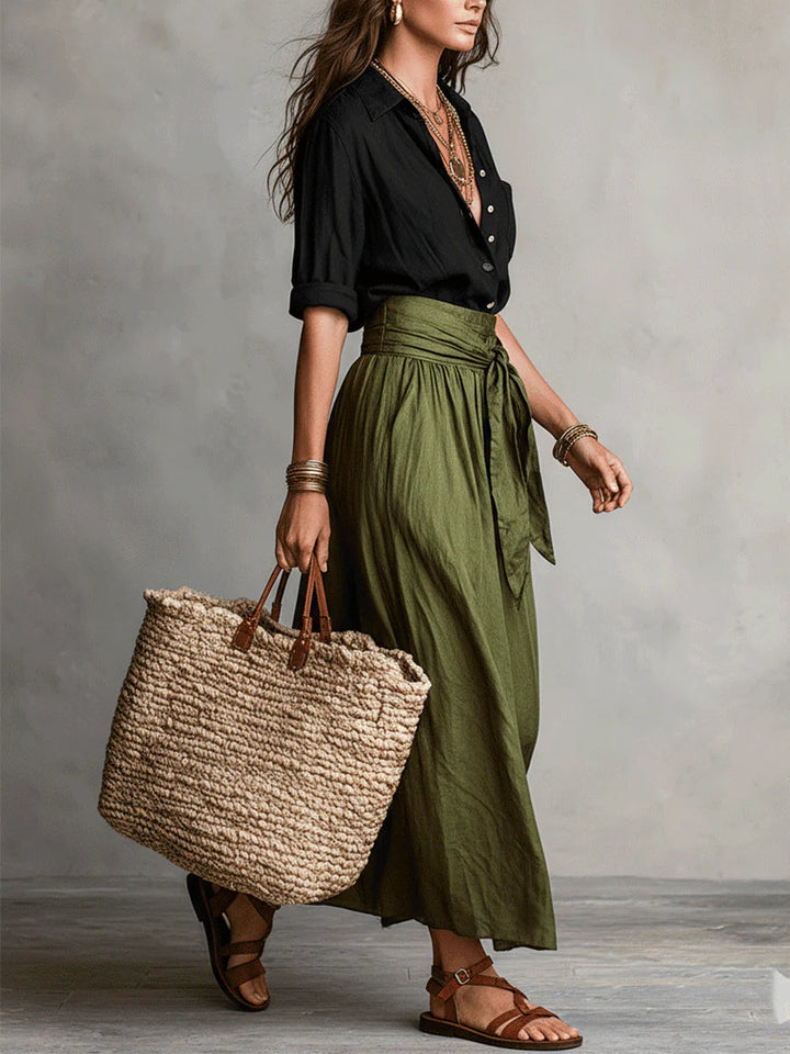Odelia - Conjunto de top boho chic y falda midi