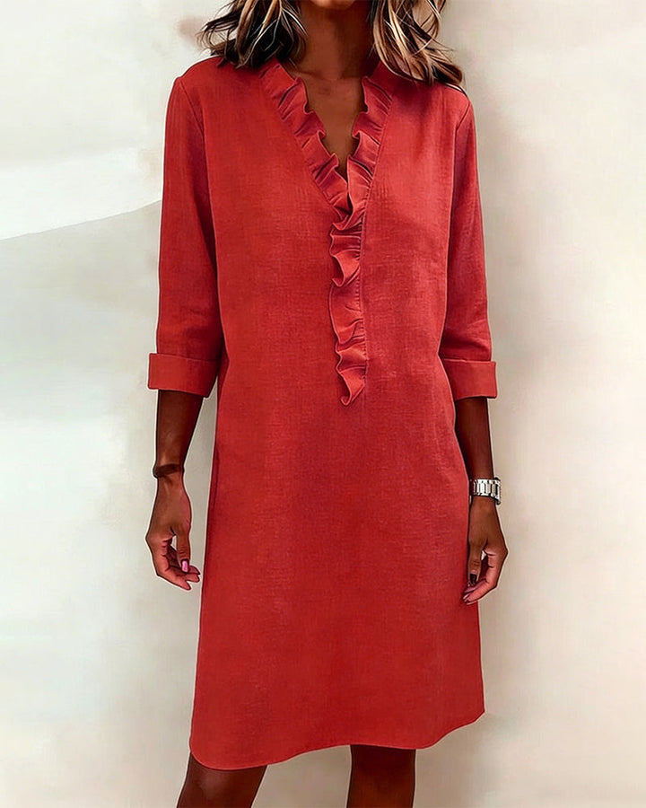 Dorelle - Vestido recto con holanes de mezcla de lino