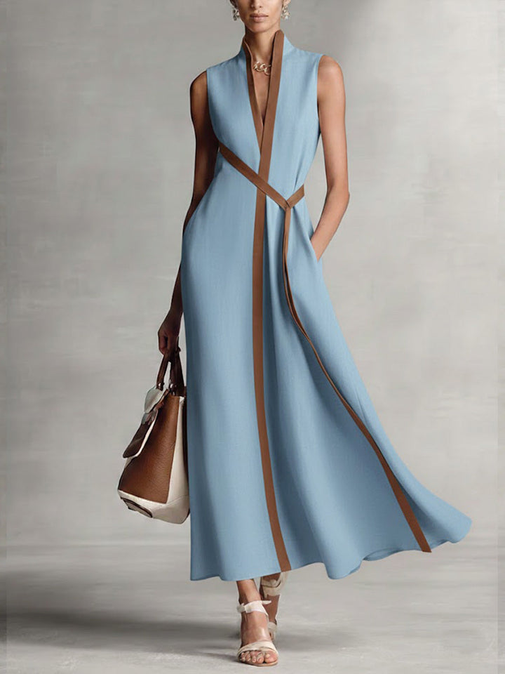 Rysella - Vestido maxi cruzado de mezcla de lino refinado
