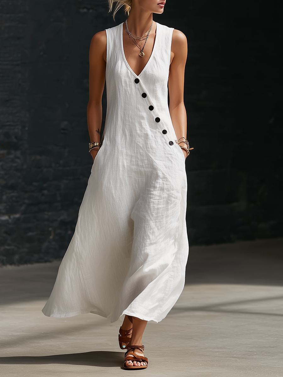 Elaria - Vestido midi de manga larga con escote en V estructurado