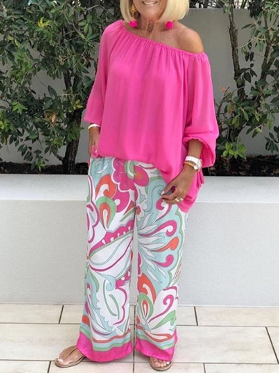 Brinette - Conjunto de blusa y pantalón palazzo