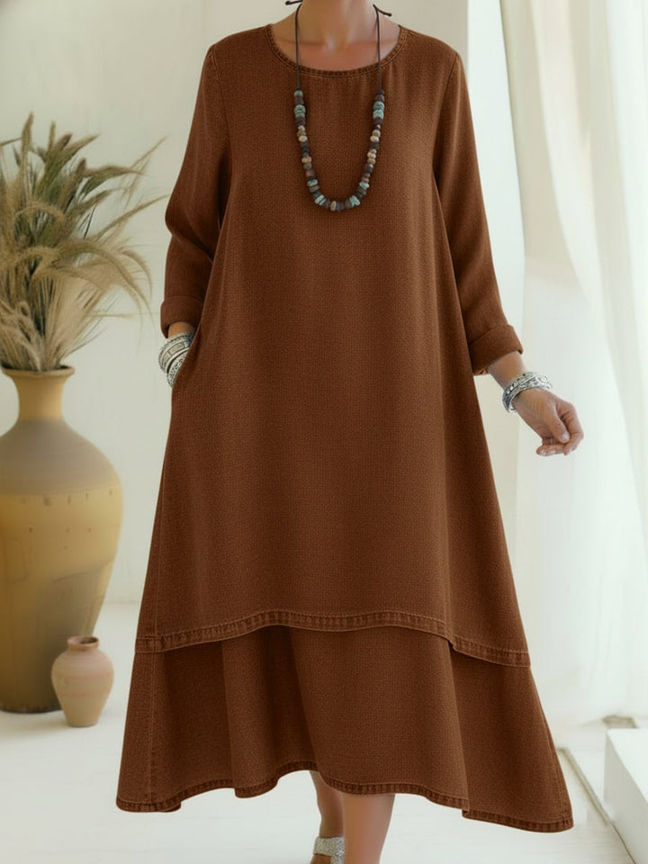 Sienna - Vestido Midi de Manga Larga de Tacto Suave
