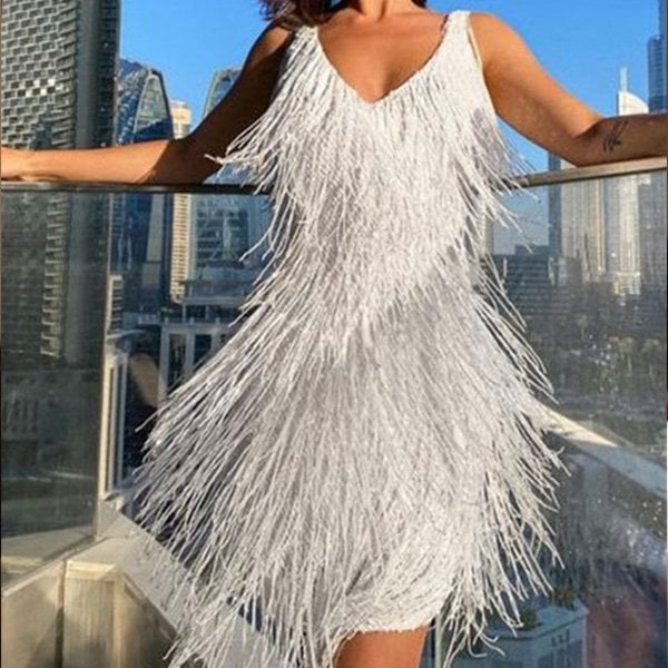 Wina - Vestido de cóctel lujoso con flecos