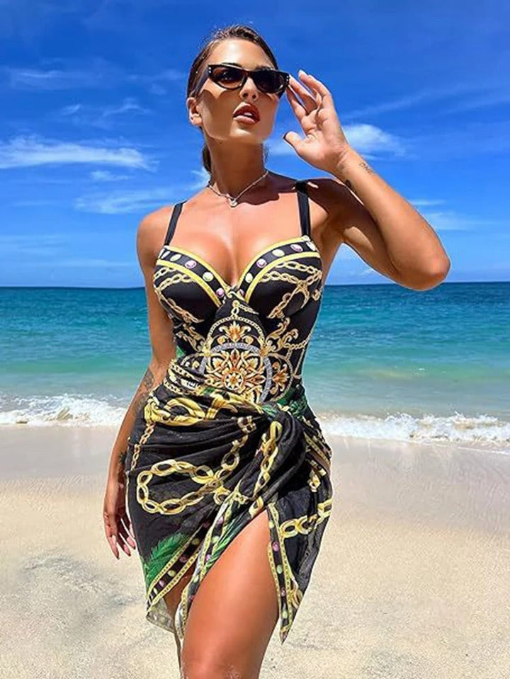 Diana - Conjunto de traje de baño de una pieza con push up y salida de baño a juego