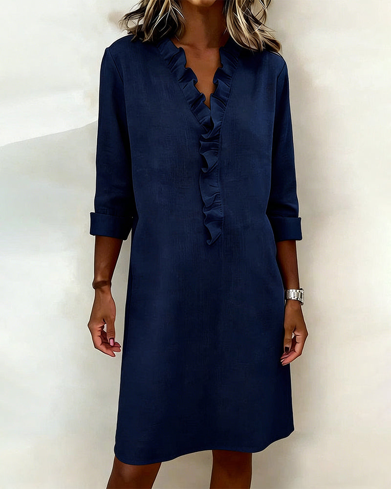 Dorelle - Vestido recto con holanes de mezcla de lino