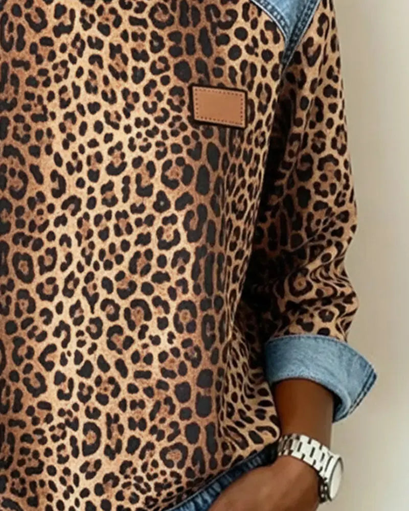 Selara - Suéter de peluche con estampado de leopardo