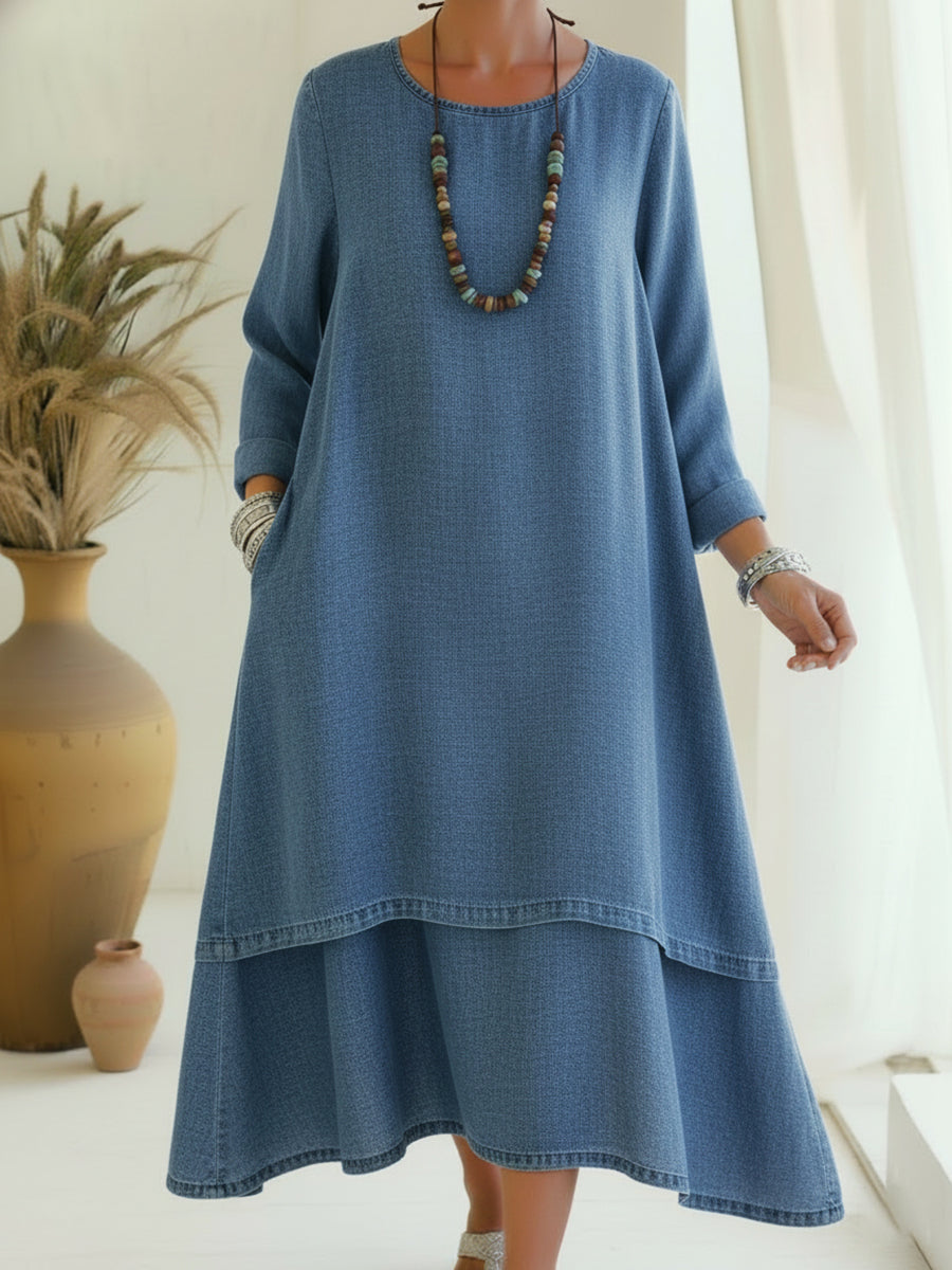 Sienna - Vestido Midi de Manga Larga de Tacto Suave