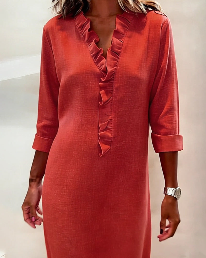Dorelle - Vestido recto con holanes de mezcla de lino