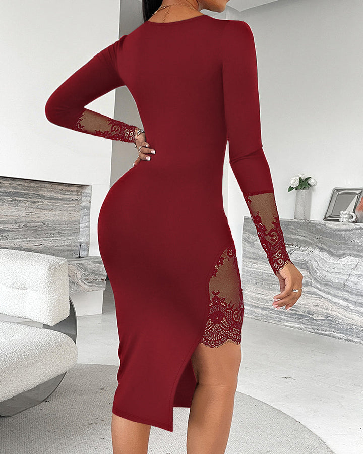 Junia - Vestido midi con escote cuadrado y encaje