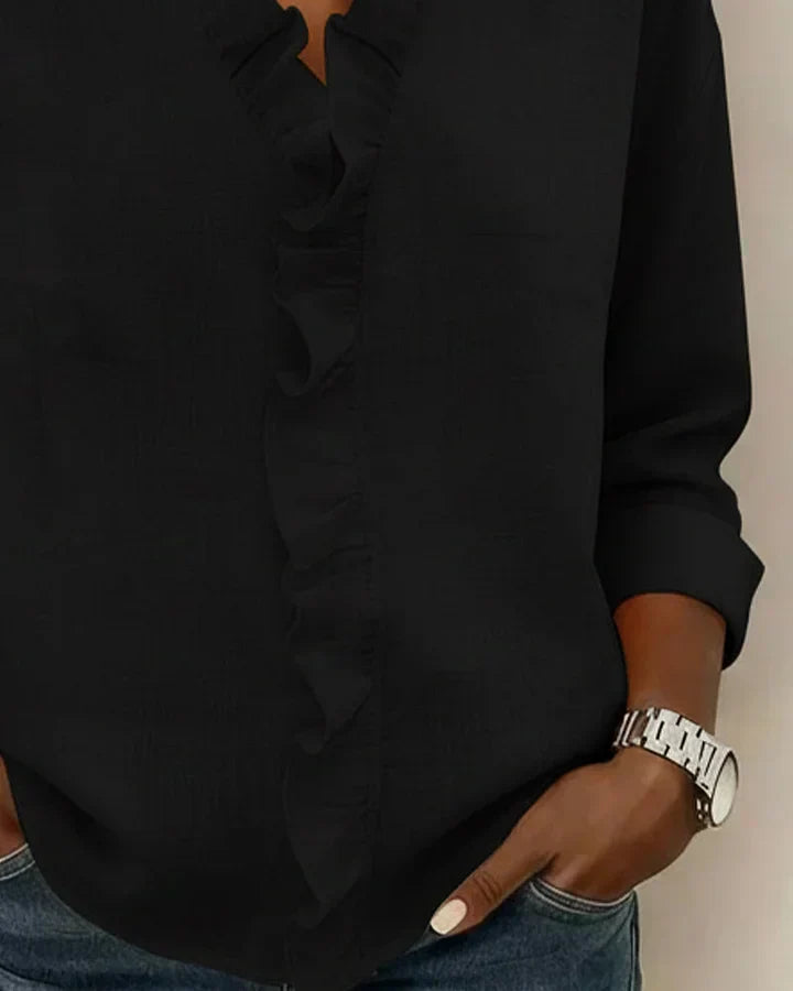 Maeryn - Blusa premium con holanes y escote en V